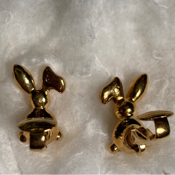 2/$20 VTG Avon Bunny Rabbit Clip-on Earrings w/ Aurora Borealis Crystal Belly - Picture 4 of 5